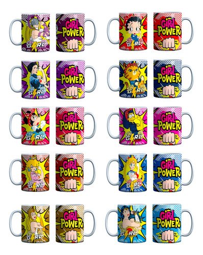 set-tazas-dia-mujer-8m-ceramica-330ml-regalo-marzo-mayoreo-blanco-24-tazas-2-unidades-de-cada-diseno-mas-4-unidades-surtido-variado-girl-power