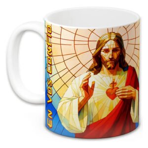 Taza Café Sagrado Corazón Jesús 11oz Regalo Devoción Blanco Taza Jesús En Vos Confío Fortaleza Y Fe En Cada Sorbo