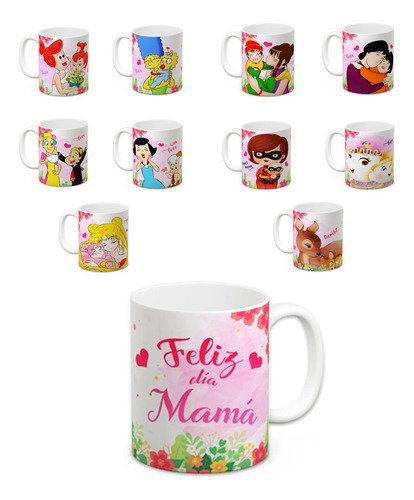 set-30-tazas-feliz-dia-mama-personajes-animados-retro-regalo-blanco-30-tazas-3-de-cada-uno