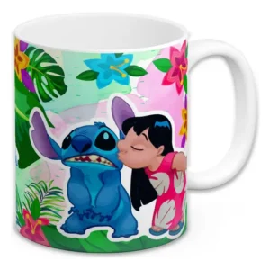 Taza Stitch Pareja Regalo Ohana Disney Colección Café 11oz Blanco F