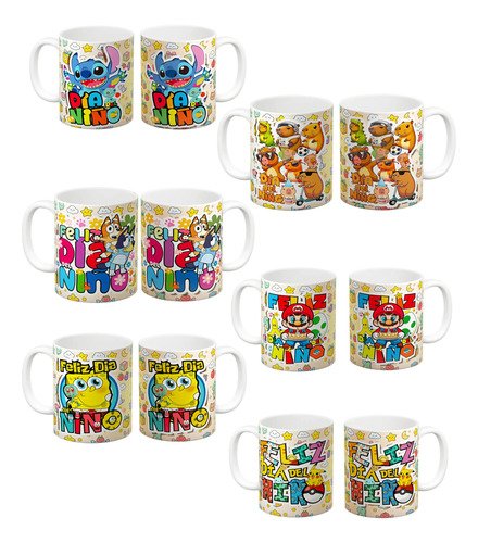 set-tazas-ninos-kawai-11oz-bluey-stitch-bob-capibara-mayoreo-blanco-30-tazas-5-unidades-x-6-disenos