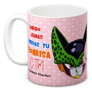 Taza Dragon Ball Novios Bulma Vegeta Milk Café Goku Blanco Amigo Jamas Pierdas Tu Sonrisa